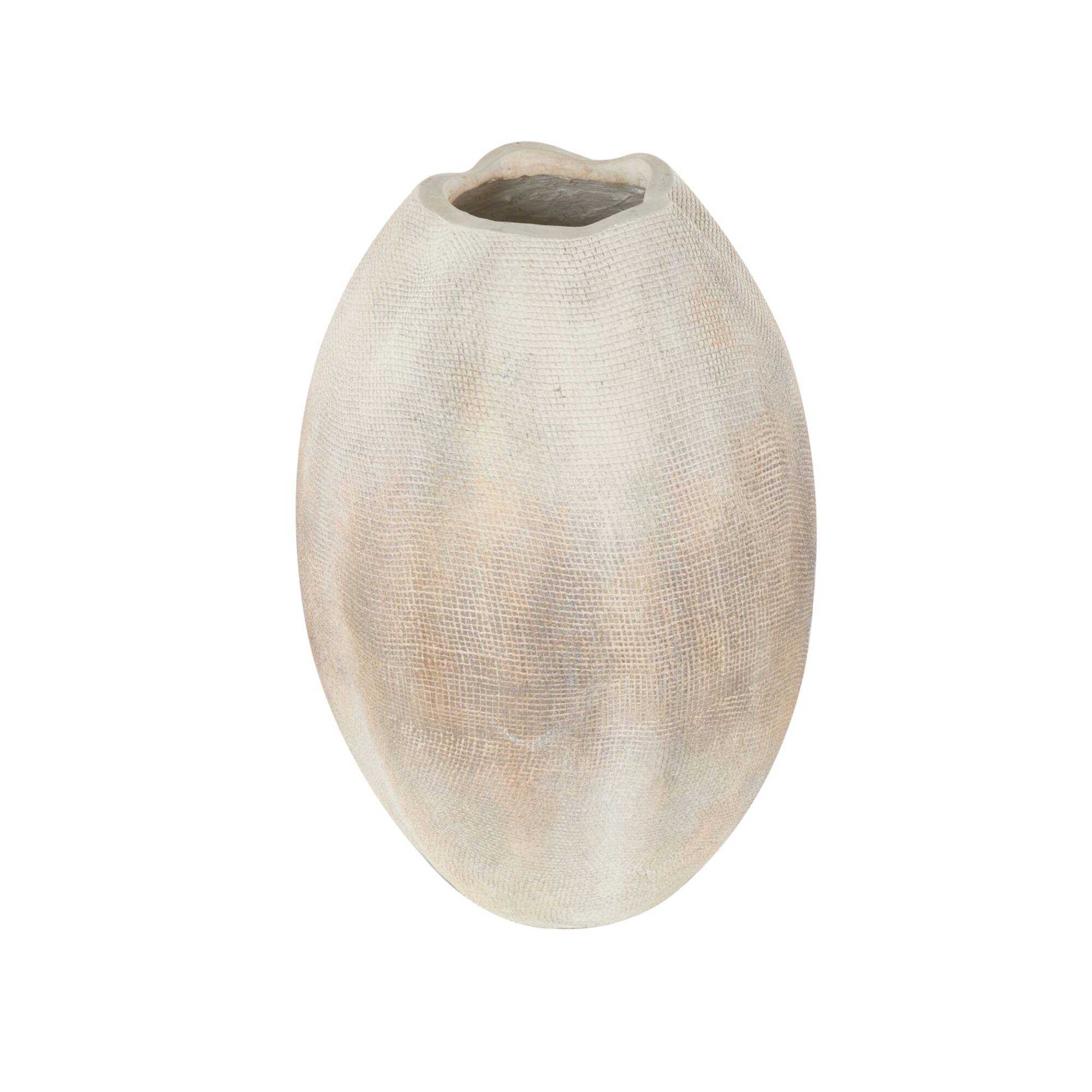 17" Cream Checkered Patterns Magnesium Oxide Decorative Vase